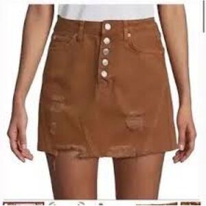 Free People We The Free Ecru Button Fly Denim Mini Skirt Size 27 Distressed